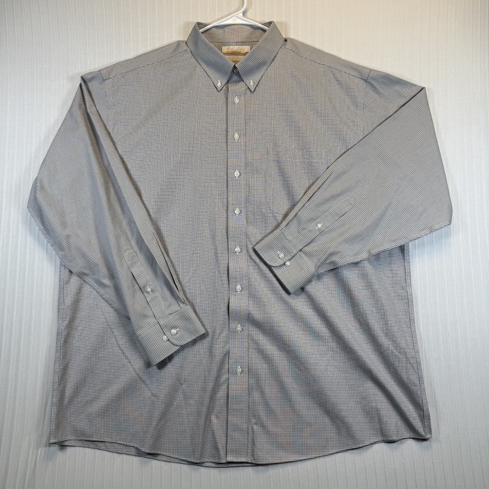 Roundtree & Yorke Gold Label Dress Shirt Men 18 1/2 Big Non-Iron Checked EZ Wash